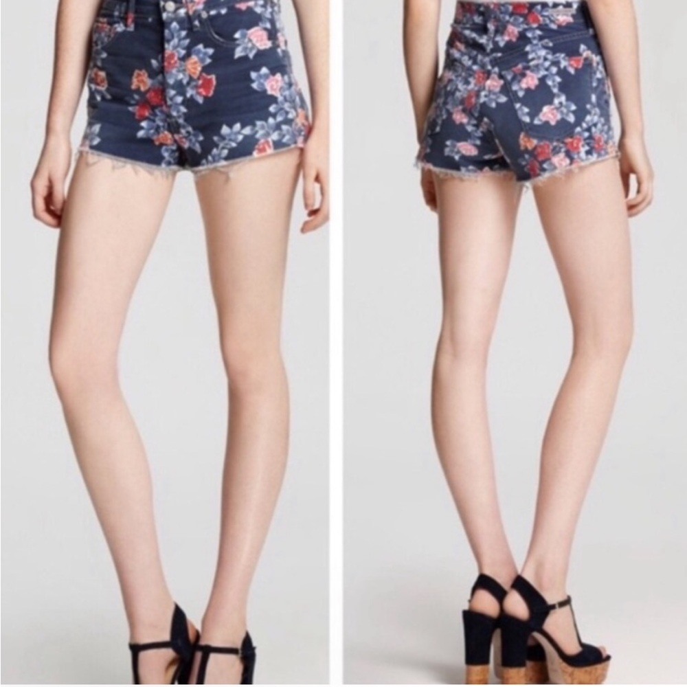 Citizens Of Humanity Chloe Jean Shorts Floral Flower Raw Fray Hem Blue Pink 28